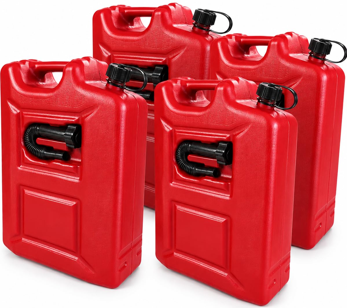 4x Benzinkanister 20L ROT Kunststoff Dieselkanister Reservekanister Kraftstoffkanister 20 Liter Kanister, Wasserkanister für Benzin Diesel Wasser AdBlue, 20-Liter-Kanister & Ausgießer Petrol Can, A
