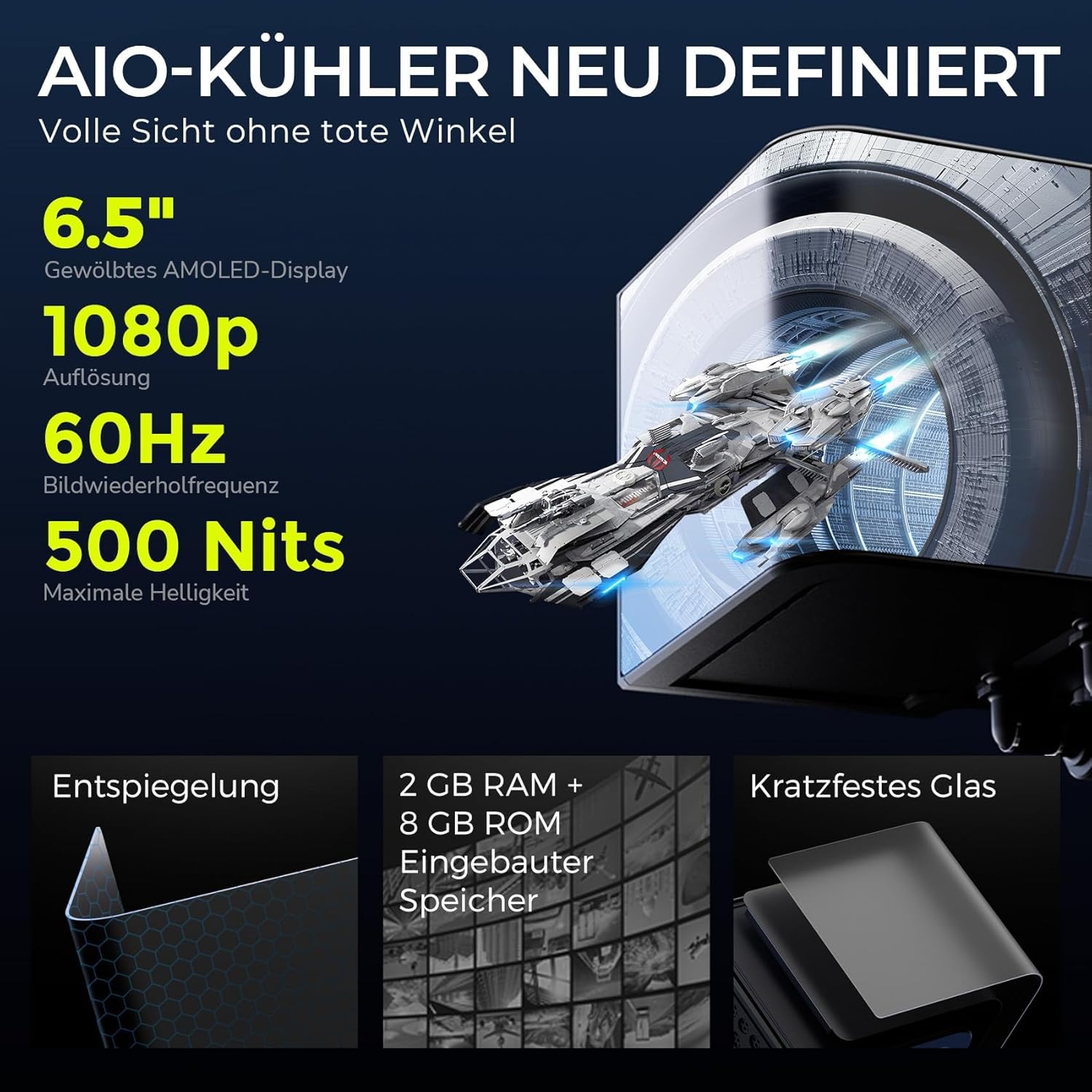 TRYX Panorama 240 Black 240mm AIO 6.5'' Curved AMOLED Screen 3D Anamorphic Effect Display Customisable AIO Cooler 240mm 8th Gen Asetek Pump 280W TDP ROTA PRO 120mm Fan LGA 1851/1700/1200/115X AM5/AM4
