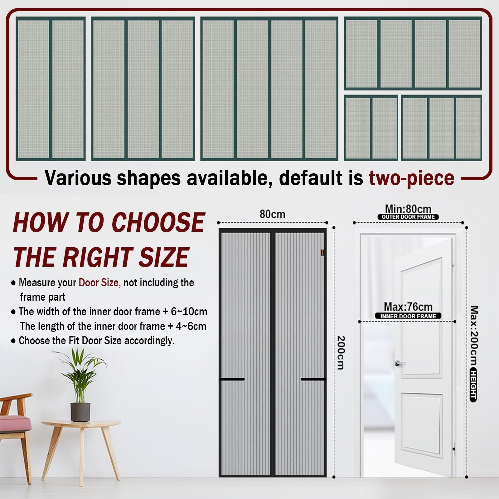Moustiquaire Magnétique pour Portes 137 x 230 cm Puissants Aimants, Fermeture Automatique Moustiquaire pour Portes pour Entree Balcon, Porte Fenetre, Noir