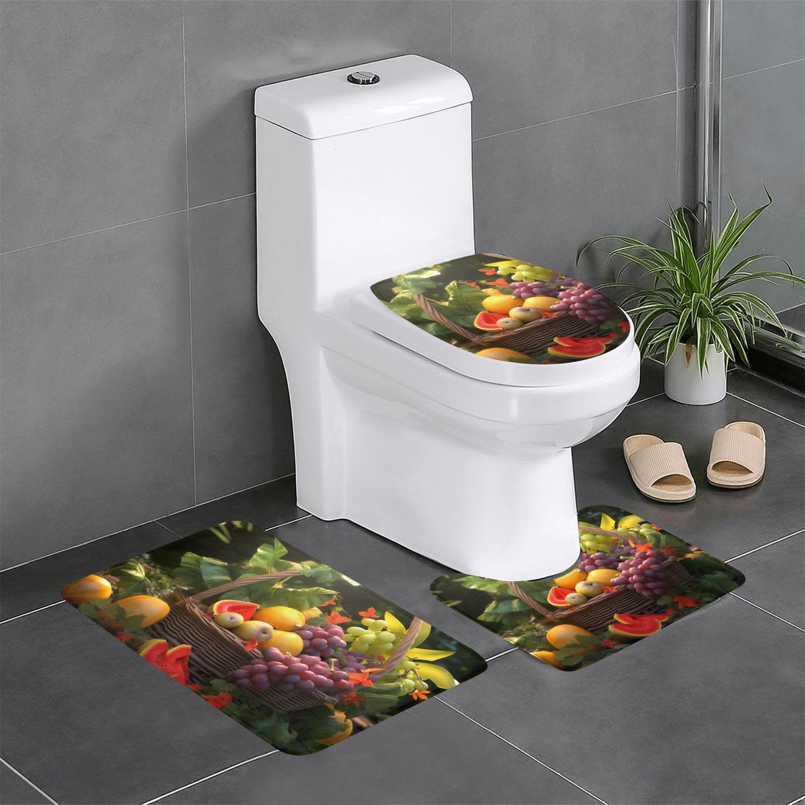 Tapis de bain antidérapant haut de gamme lot de 3 microfibres absorbantes motifs fruits