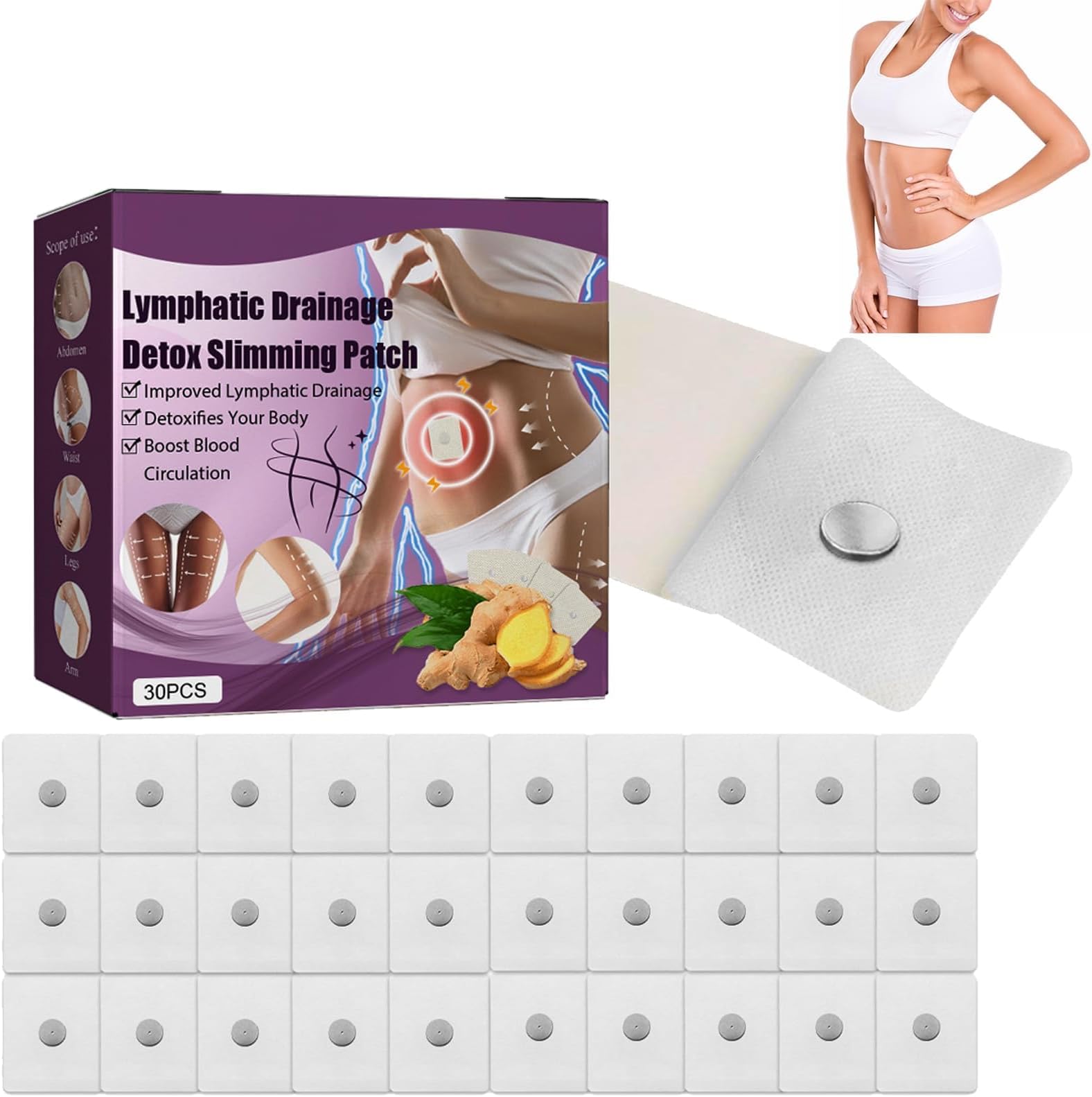TERRIFI Ginger Slimming Patches, Lymphatic Drainage Magnetic Patches, Belly Slimming Navel Patches for Weight Loss, Body Shaping and Slimming, Effective for Belly and Body Contouring