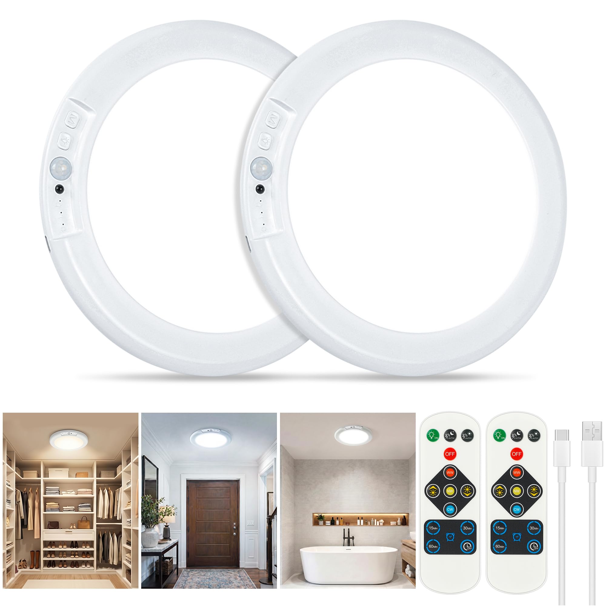 wemidels Rechargeable Ceiling Light 2-Pack