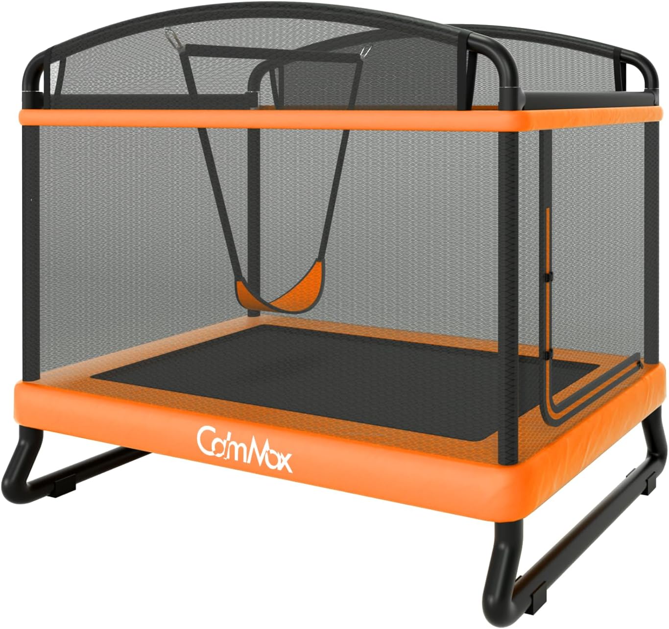 Calmmax 6FT Rectangle Toddler Trampoline with Swing & Horizontal Bar, Enclosure Safety Net, ASTM Approved – Indoor/Outdoor Kids Trampoline