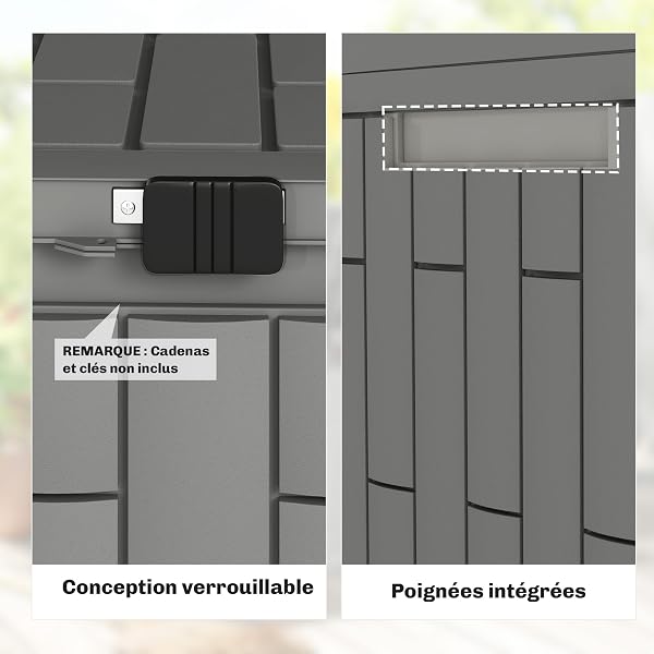 Outsunny Coffre de Rangement Extérieur 227 L Verrouillable avec Vérin à Gaz, Boîte de Jardin en Aspect Bois Résistant aux UV, pour Outils Accessoires, 106,5x43x54,5cm, Gris - 5