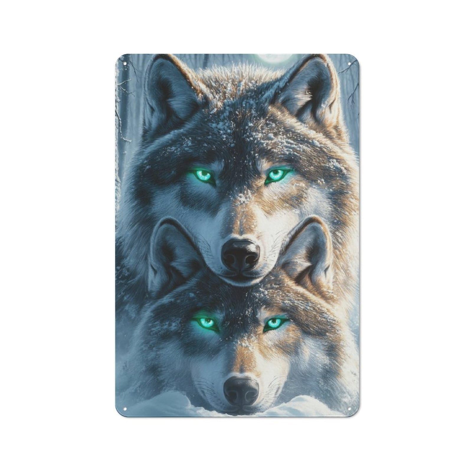 Junmoney Wolf Mother And Cub Decorative Tin Sign 30X20cm, Country Country Wall Plaque For Dining Room, Cafe, Entryway Or Family Room