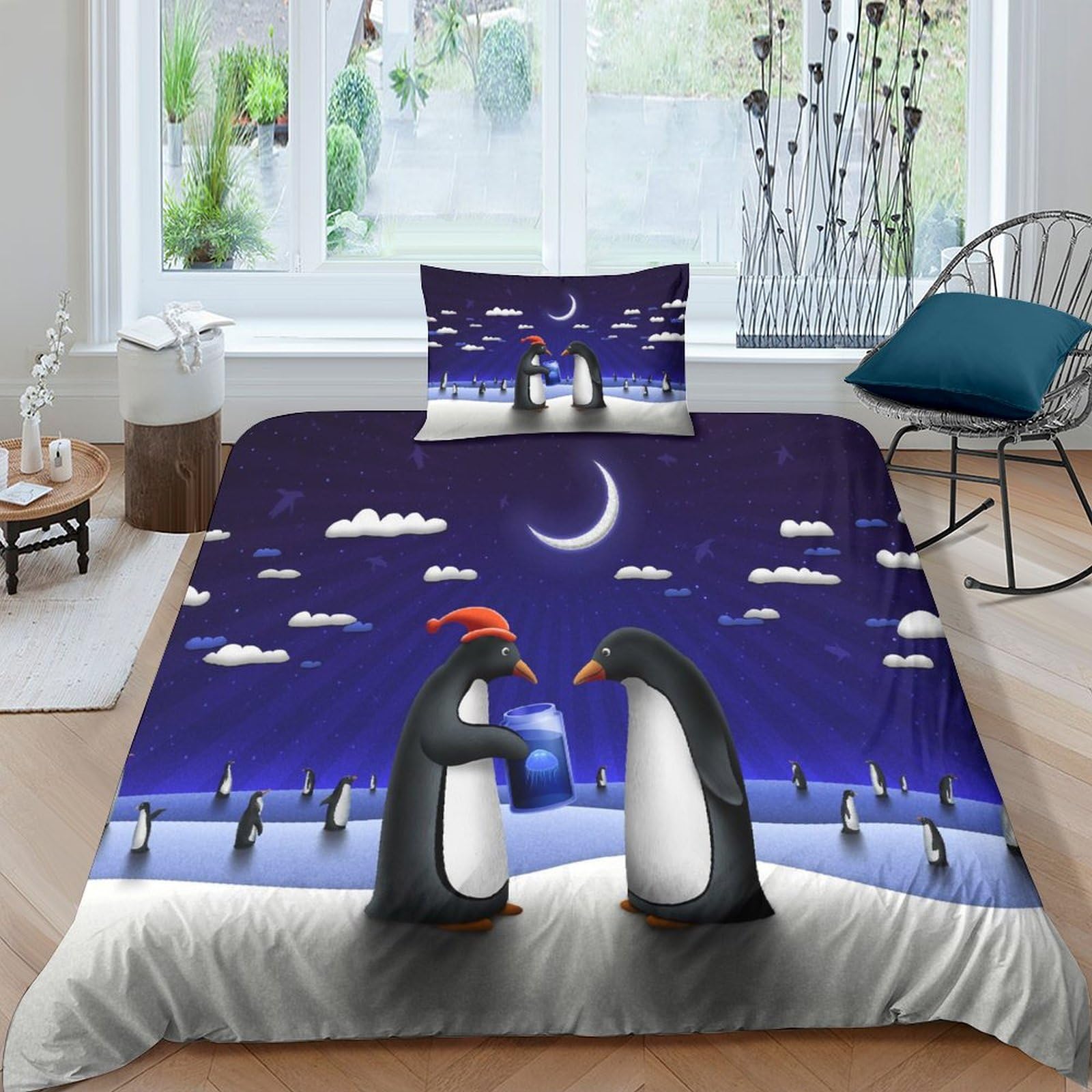 Housse de couette 135x200 single manchot 3D microfibre 3 pièces