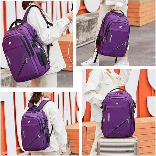 Miniatura 6 de FENGDONG Mochila grande para laptop de 17.3 pulgadas, mochila universitaria de viaje, mochila impermeable para hombres y mujeres, mochila de