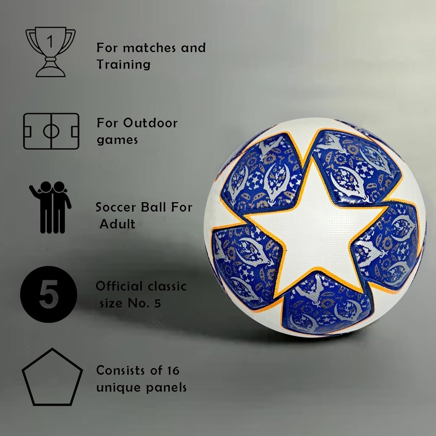 Champion League Soccer Ball Size 5 – Pro Match Replica Ball, Durable PU Leather Soccer Ball for Training, Matches & Collectors, All-Weather Performance