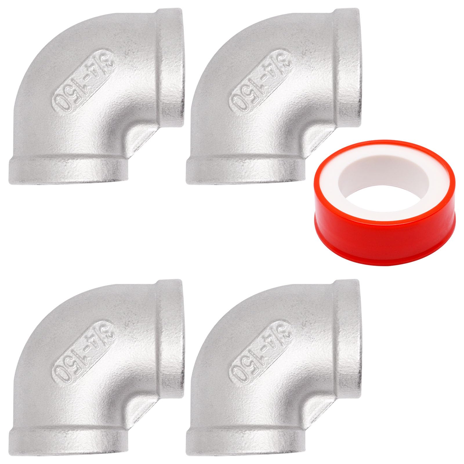 BENLIUDH 3/4 Inch 90 Degree Elbow Fittings, 304 Stainless Steel Female 3/4" to 3/4" NPT Pipe Fitting (4 Pack)