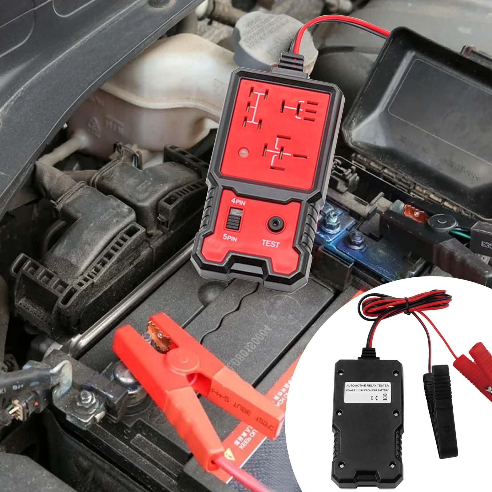 Gomety Tester Per Relè Auto: Dispositivo Di Diagnosi Professionale, Tester Per Batterie Auto 12/24V Con Pinze, Per Moto E Barca, Kit Di Test Portatile, Display LED Rosso/Verde, Materiale ABS (Nero)