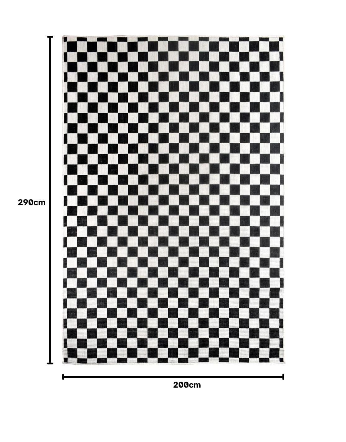 Tapis Exterieur, 200 X 290 Cm, Blanc, Noir, Motif Géométrique Damier Graphique, Style Kilim Réversible, Fabriqué en Belgique, pour Grand Salon, 12048