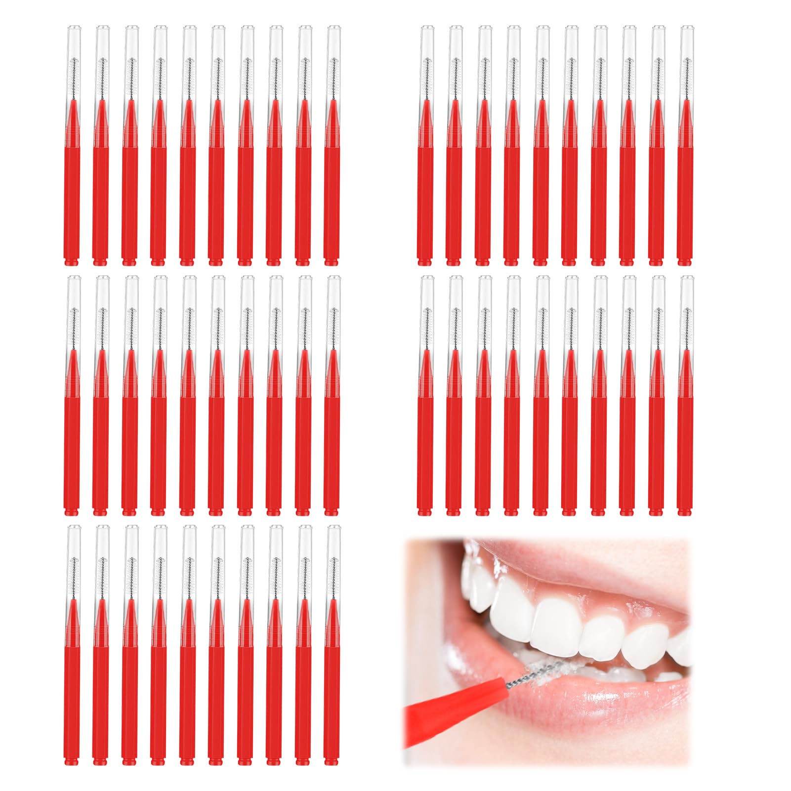 Interdental Brushes Red, 50 Pcs Mini Interdental Brushes Red, Teepees Dental Brush, Oral Hygiene Tools for Dental Care with Interdentals Cleaning Heads, Designed for Cleaning Between Teeth-image-26