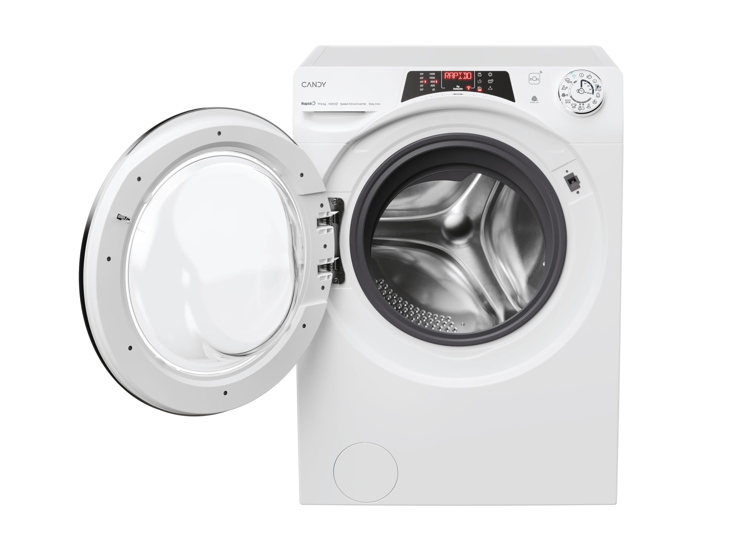 Candy RapidÓ ROW4966DWMCT1-S, Lavadora Secadora, 9KG + 6KG, 1400RPM, Smart Ring, Motor Inverter, 16 Ciclos, 9 Rápidos, Función Vapor, Wifi, Quick&Clean, Inicio Diferido 24H, Detector KG, Blanco