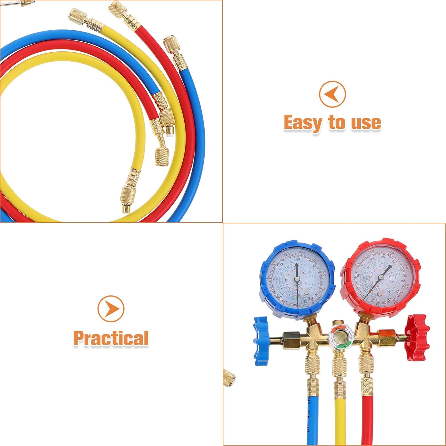 Refrigerant Meter and Air Conditioner Fluoride Hose Set for Automotive Ac Charging and Refrigeration Tools with Pressure Gauge and Low-Pressure Measuring, Car Supply HVAC Equipment
