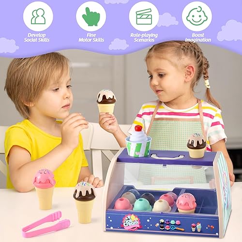 Miniatura 5 de Juguetes de helado para niños, accesorios de cocina para juegos de cocina, juego de encimera de helado, juguetes de comida de simulación para niñas
