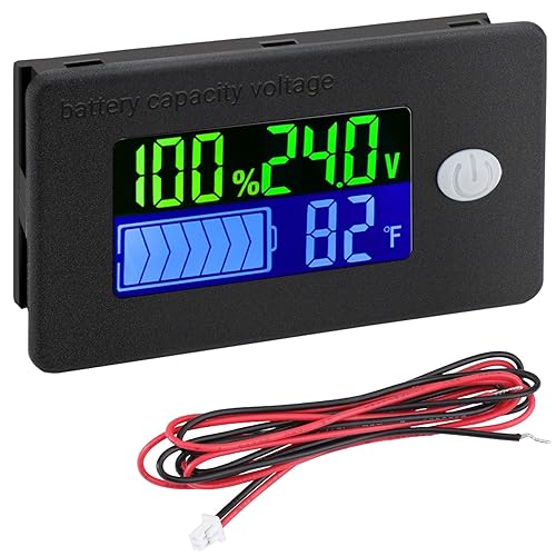 Vista 12 de DROK Monitor de batería RV de 12 V, pantalla LCD, medidor de batería para carrito de golf, medidor de voltaje de automóvil, medidor de temperatura