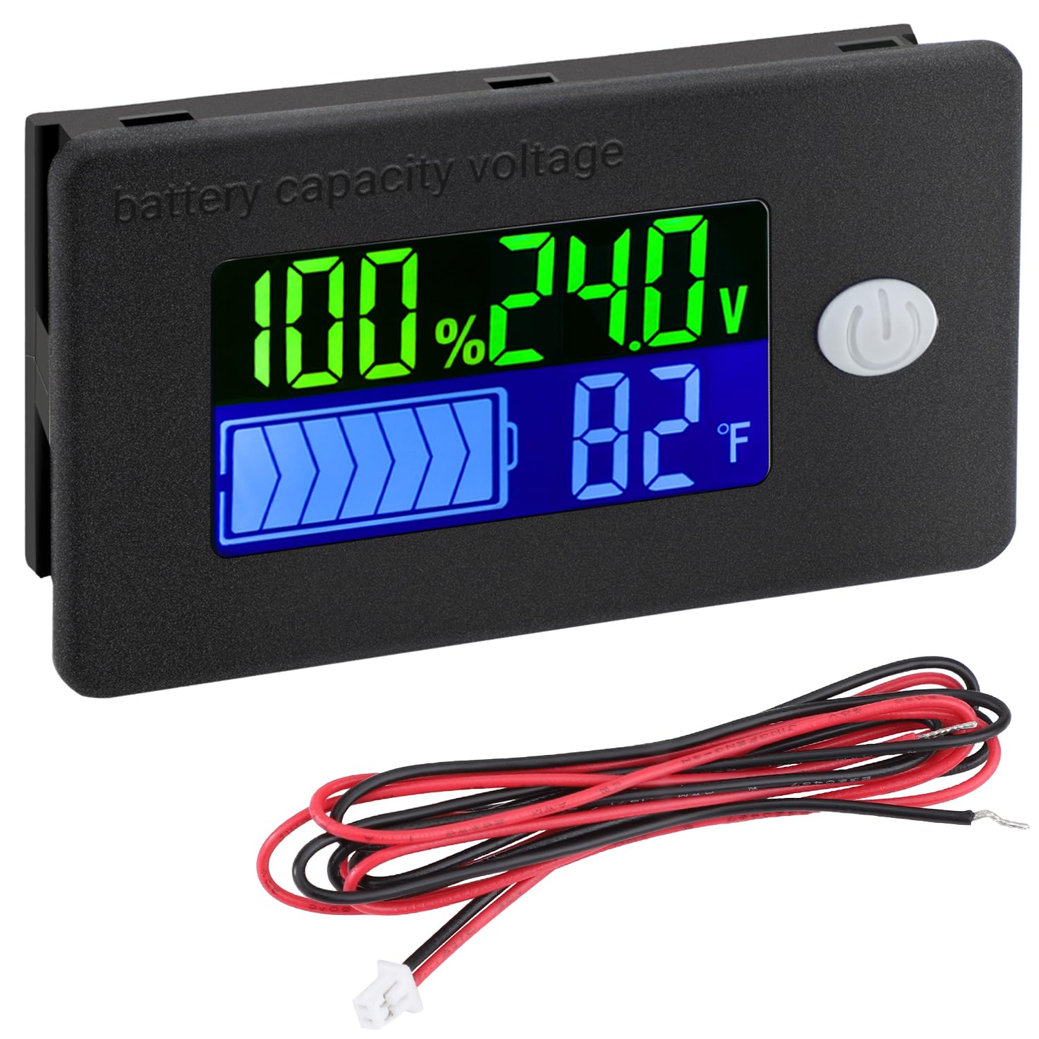 Volt Temp Meter, DROK 10-100V 24V Voltage Battery Capacity Fahrenheit Temperature Monitor Power percentage Indicator for Car Marine-image-49