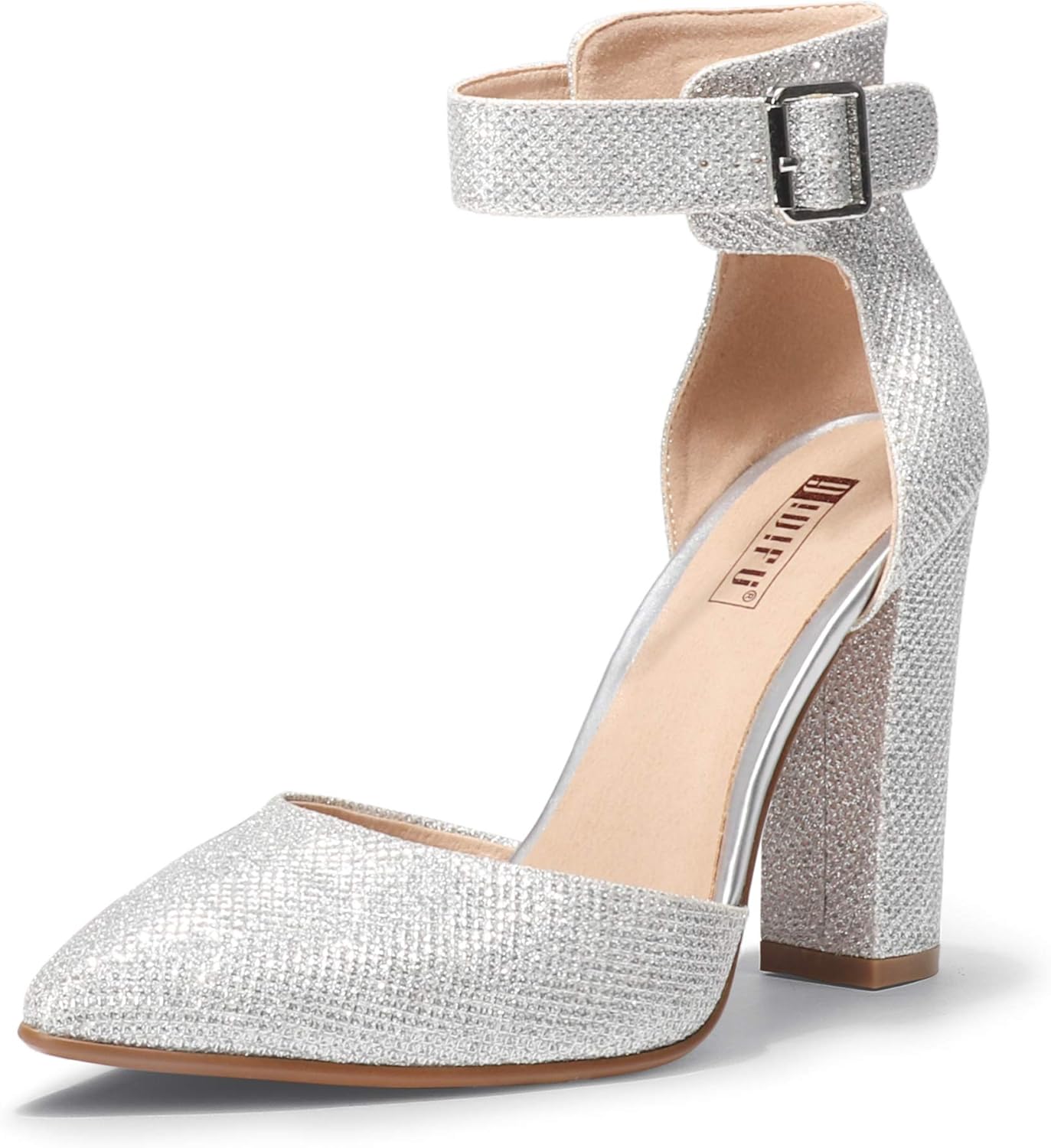 IDIFU Women's IN4 Pedazo High Block Heels Pumps Pointed Closed Toe Ankle Strap Dress Wedding Shoes