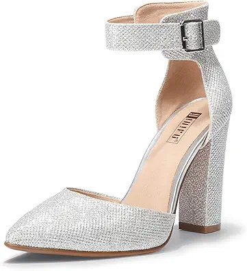 IDIFU Women's 4 Inch Block Heel Pumps with Ankle Strap