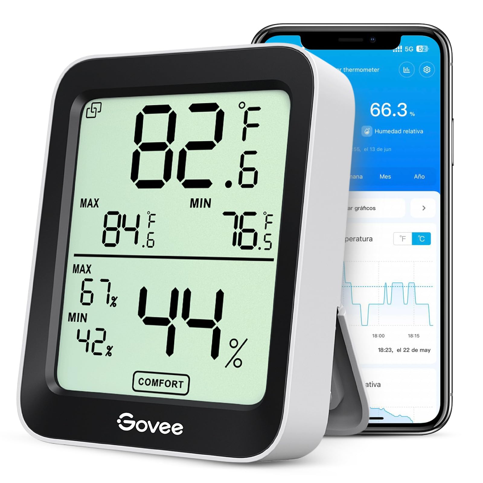 Govee Termómetro Higrómetro, LCD Bluetooth Medidor Digital Humedad y Temperatura Interior con Función Almacenamiento de Datos y Alerta, para Habitación