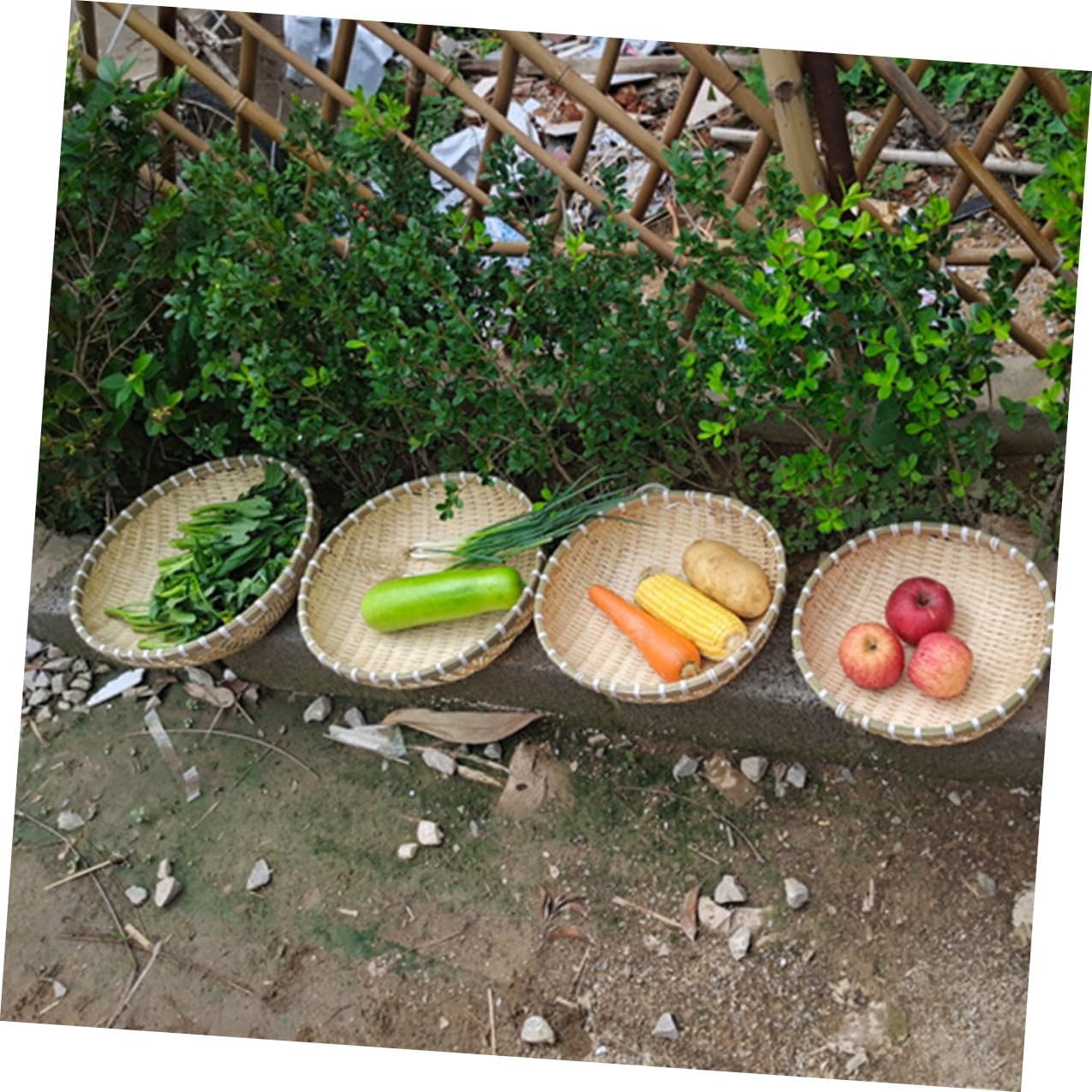 ibasenice Bun Storage Basket Set of 5 with Drainage for Kitchen Fruit Vegetable Bread Storage, Natural Woven Basket for Home Food Preparation and Serving