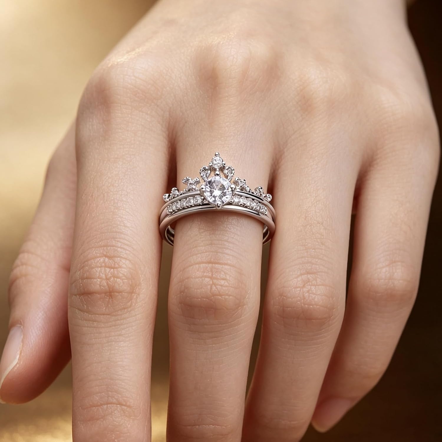 Adjustable Open Crown Ring for Women – Cubic Zirconia Gold Plated Design, Two in One Statement Jewelry Gift for Her, Birthday & Anniversary Present for Wife, Best Friend or Sister image 2
