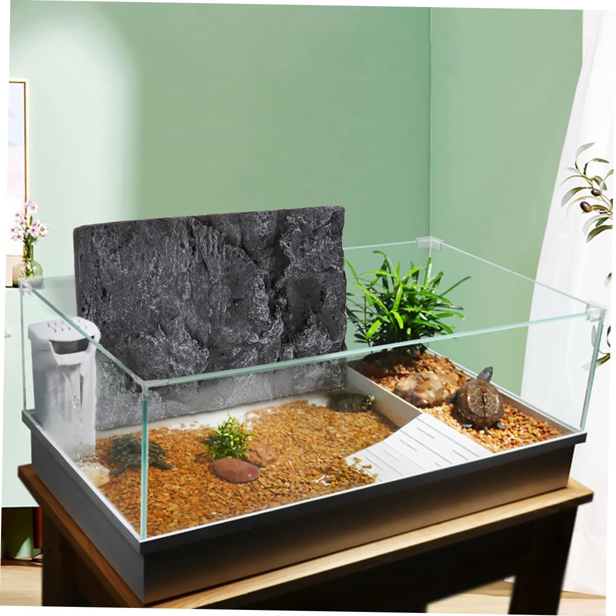 FRCOLOR Tablero para Tanque de Tortugas y Acuario de PU Negro, Panel 3D de Roca Alta Simulación, Duradero y Liviano para Adorno de Terrario