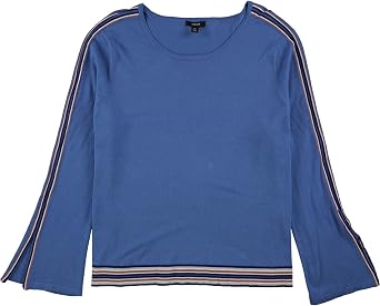 Alfani Womens Striped Bell Sleeve Pullover Sweater, Blue, X-Large