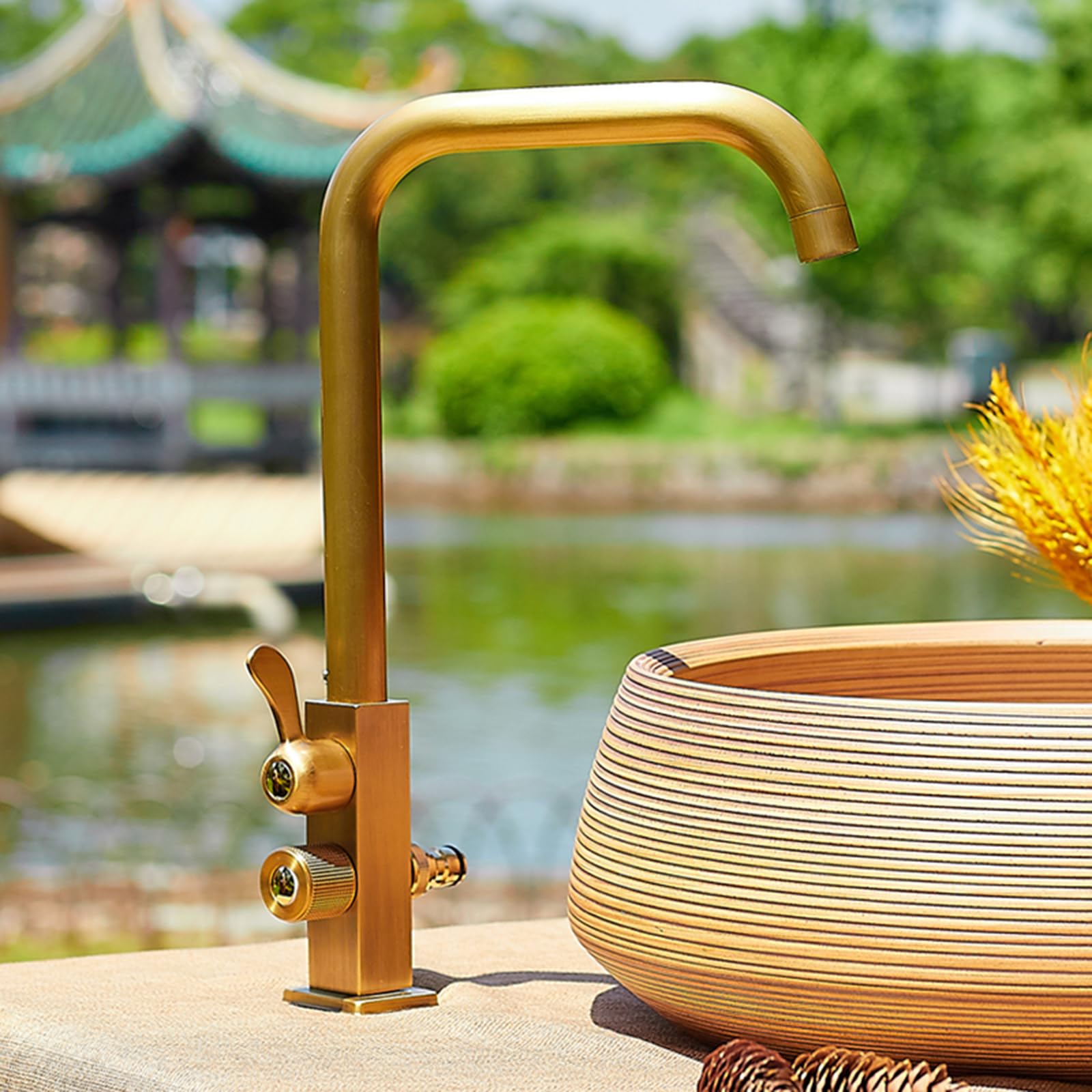 Grifo Fregadero Exterior Solo Agua Fria Grifo Lavadora Doble Salida 1/2 Pulgada Grifos Jardin Decorativo,Antigüedad