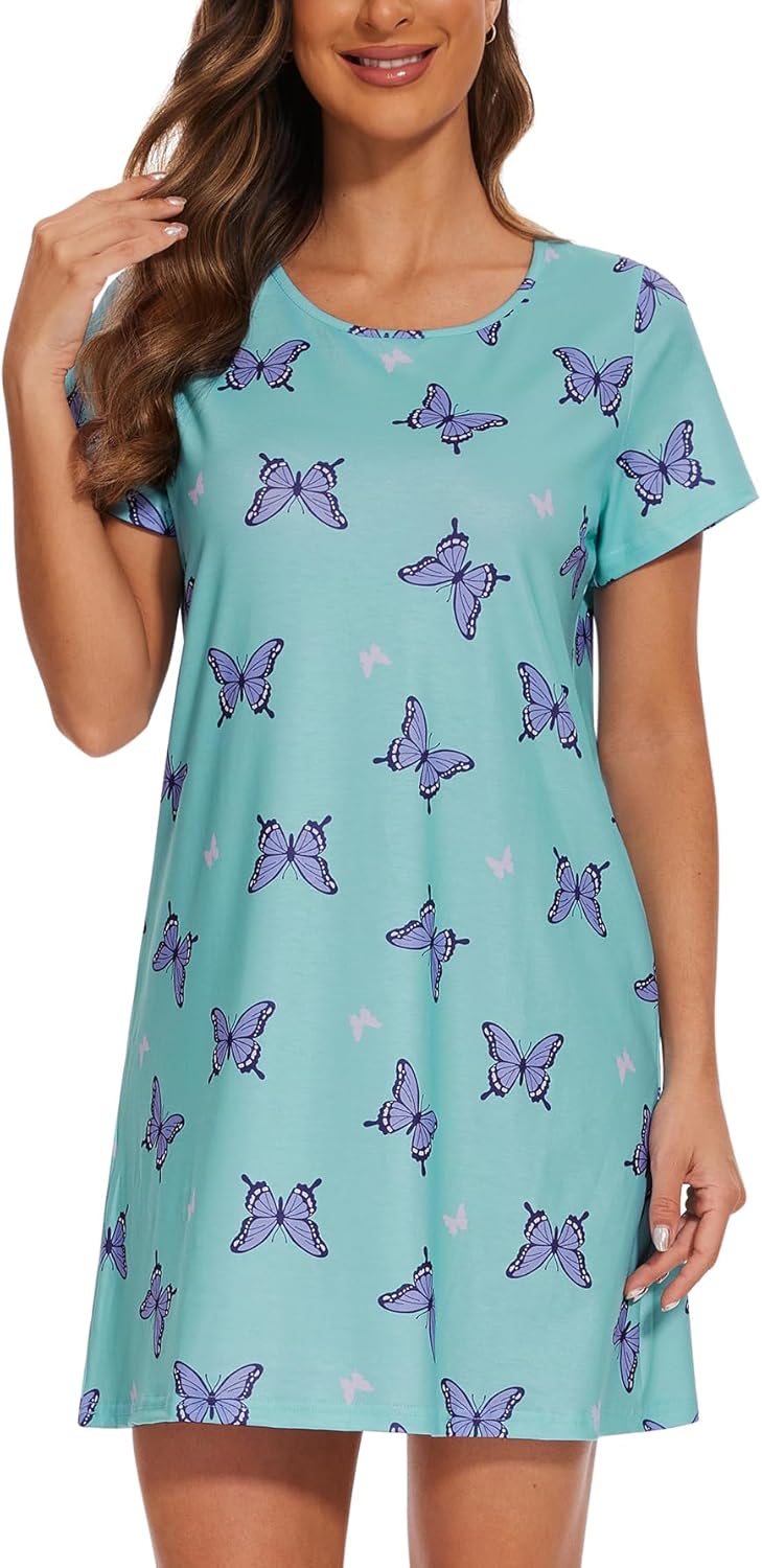 YIJIU 3 Pack Womens Nightgowns Short Sleeve Printed Nightshirts Casual Sleepwear Soft Sleepdress S-3XL - Image 6