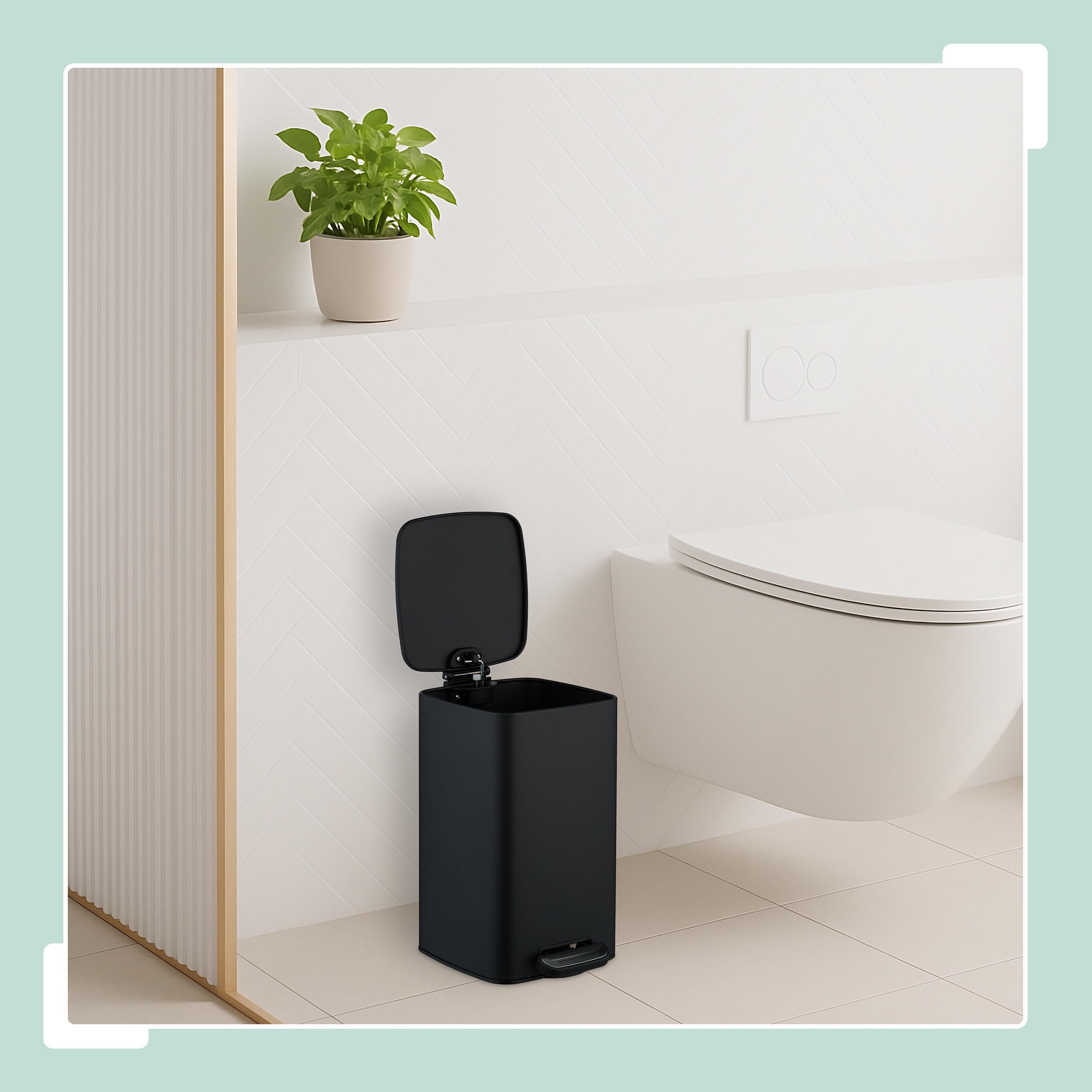 Relaxdays Cubo de Basura Baño, 8 litros, Cierre Automático, Papelera Interior Extraíble, Metal, Tapa y Bolsas, Negro