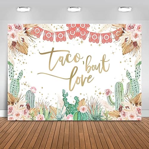 Mocsicka Taco Bout Love - Telón de fondo bohemio floral mexicano, fiesta nupcial, flores de cactus, despedida de soltera, decoración de fiesta de