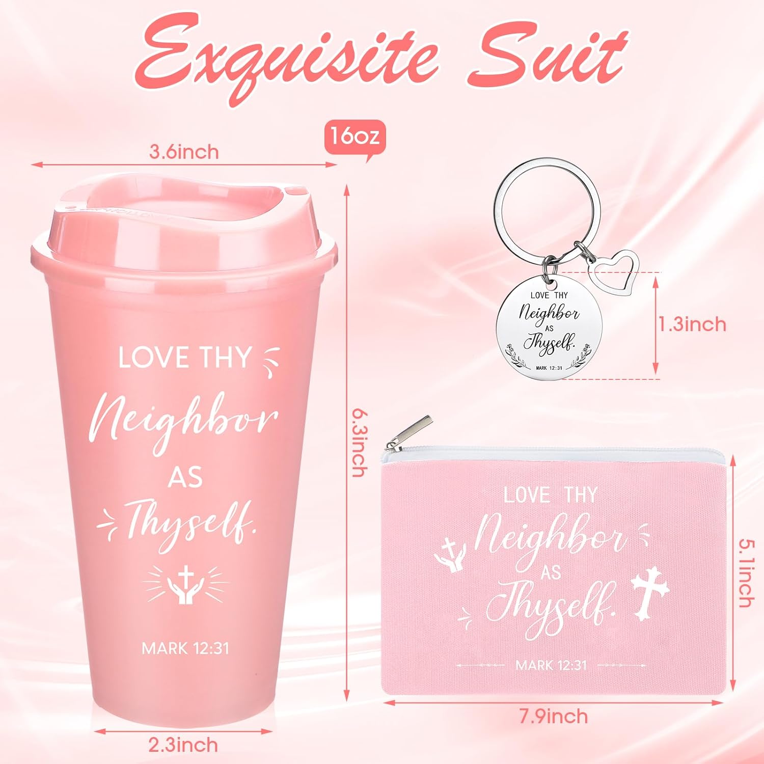 30 Pcs Mother's Day Church Gifts Bulk for Women Sunday School Christian Teacher Appreciation Gifts 16oz Reusable Christian Tumblers Bible Jesus Coffee Cups Cosmetic Bags Keychain for Church Favors