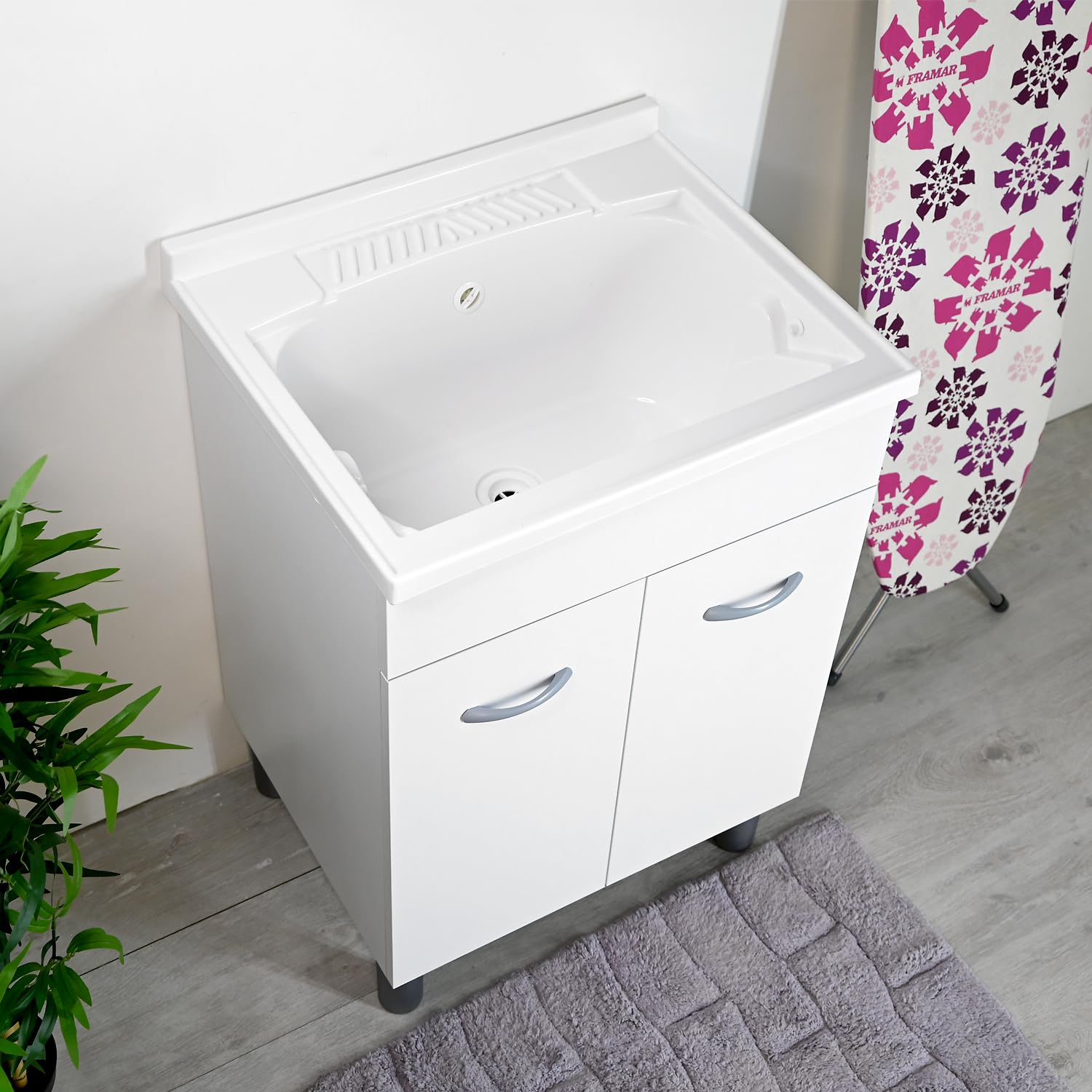 Armario de lavabo de madera ATHENA con pilozzo L 60 P 50 con eje de lavado sifón resistente al agua y a la humedad (60 x 50)