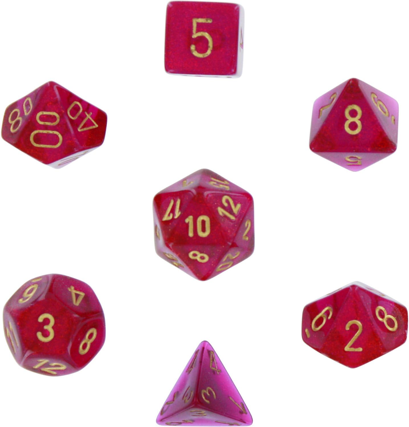 Polyhedral 7-Die Borealis Dice Set - Magenta with Gold [Toy]