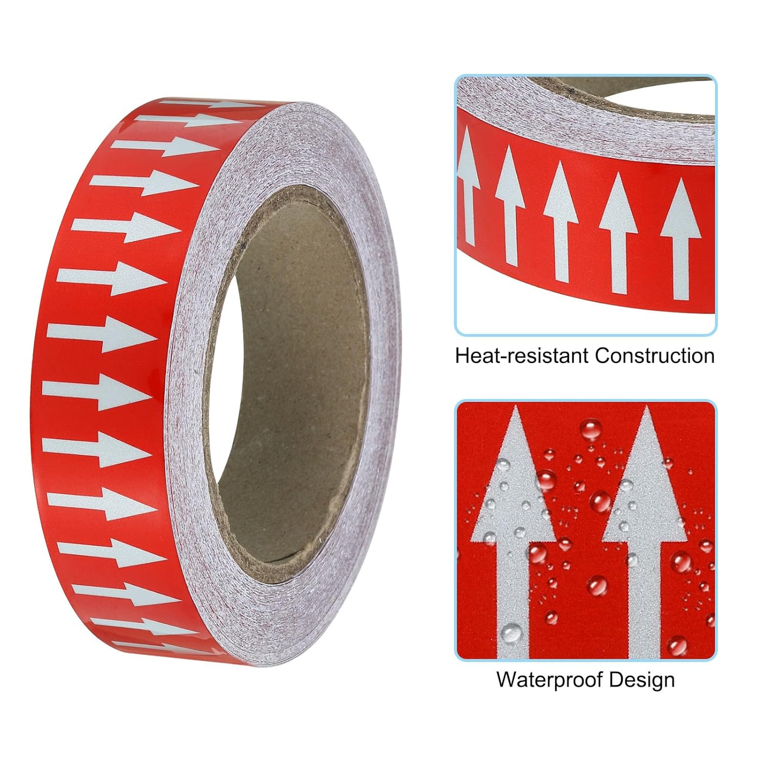 PATIKIL Directional Flow Arrow Tape 1-3/16"x65', 2 Pack Adhesive Pipe Identification Marking Stickers for Pipe Flow Labeling, White on Red