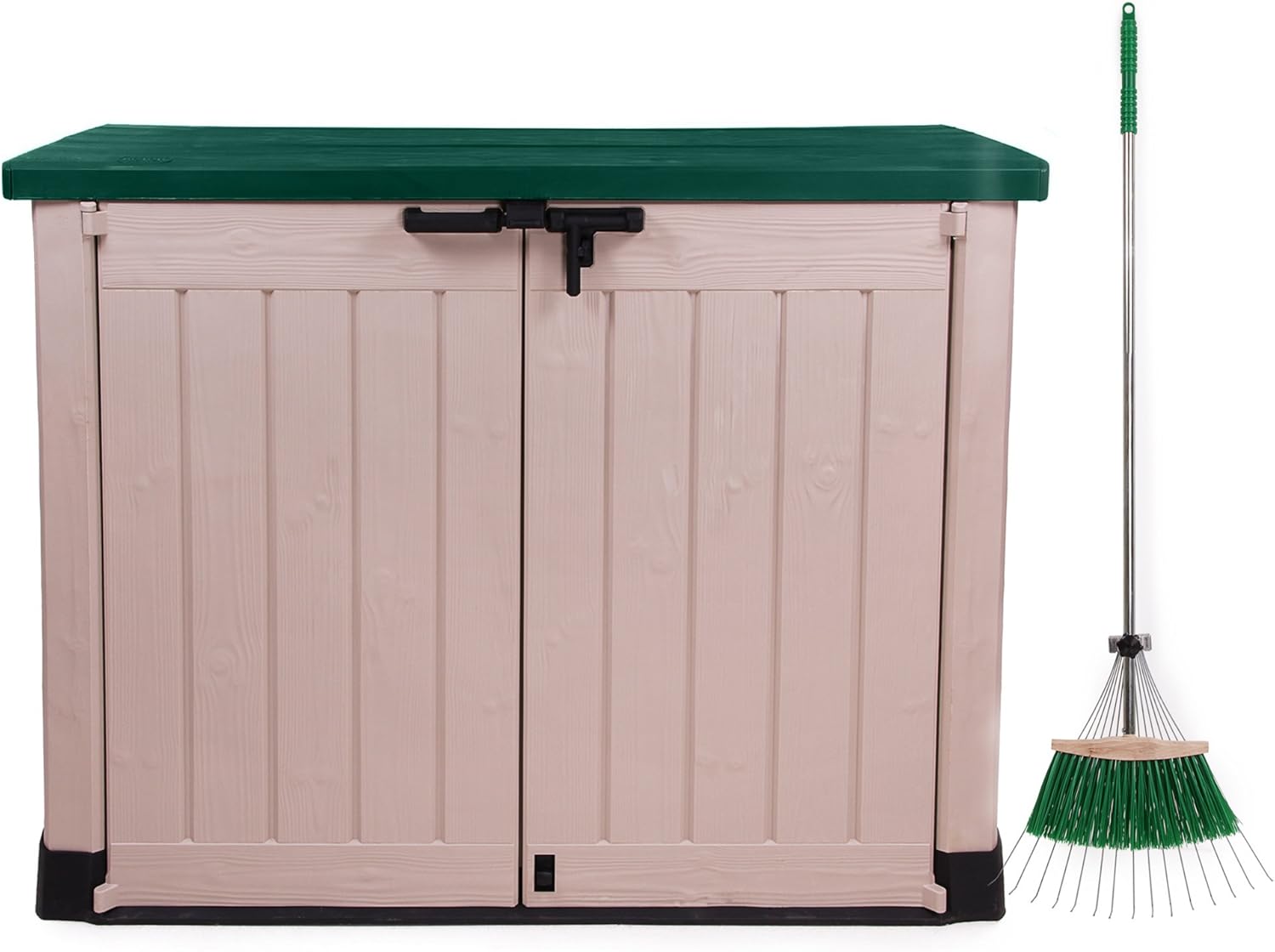 Ondis24 Keter Mülltonnenbox Gartenbox Gerätebox MAX mit Laubrechen