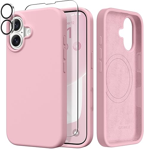Miniatura 46 de GONEZ Funda de silicona para iPhone 14 Pro Max, compatible con MagSafe, con protector de pantalla + protector de lente de cámara, silicona líquida a