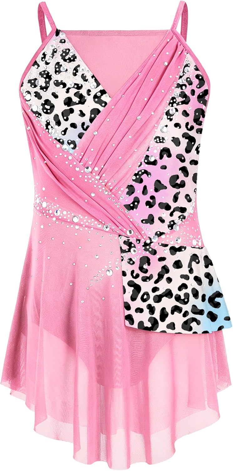 Sywiyi Girls Kids Skating Skirted Leotard Figure Ice Skating Dress