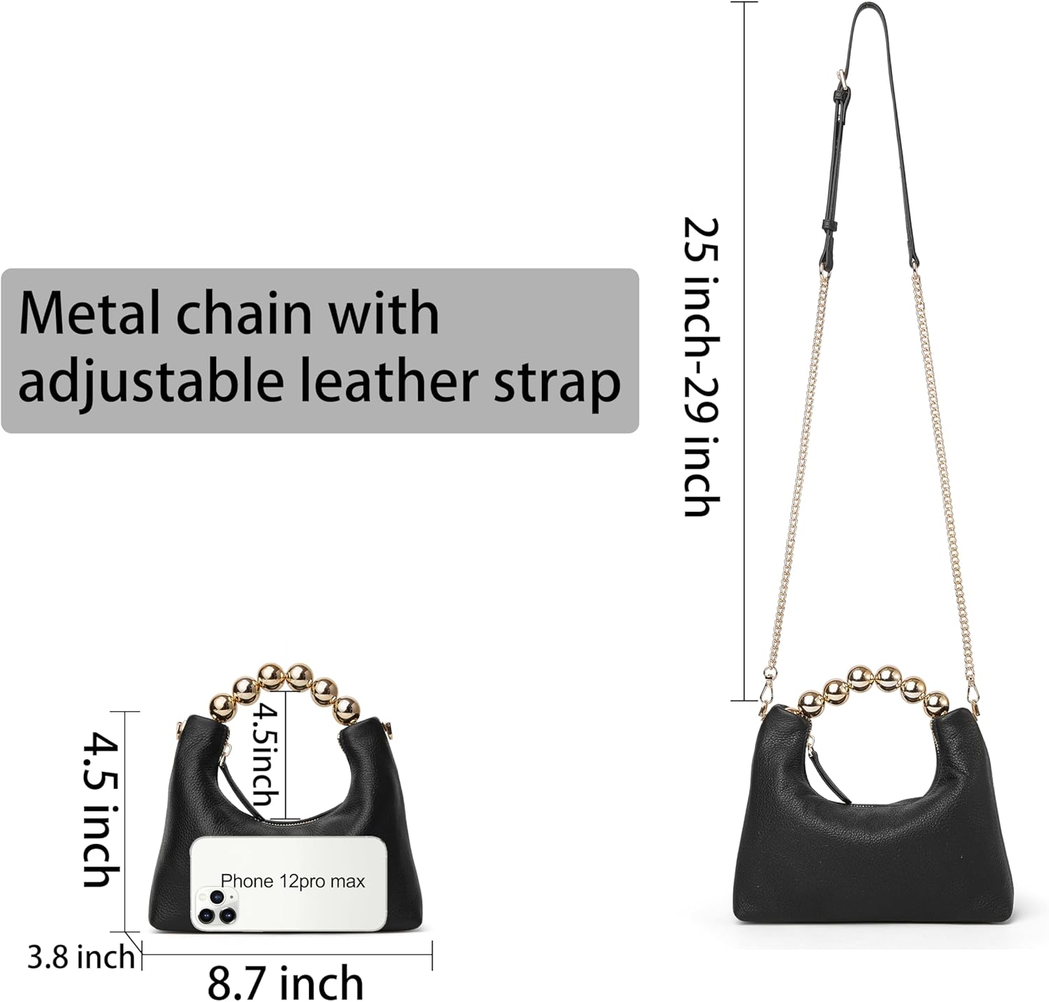 DORIS&JACKY Small Top Handle Clutch Bag for Women Designer Crossbody Purse With Pearl Tote Handle and Chain Strap - Image 5