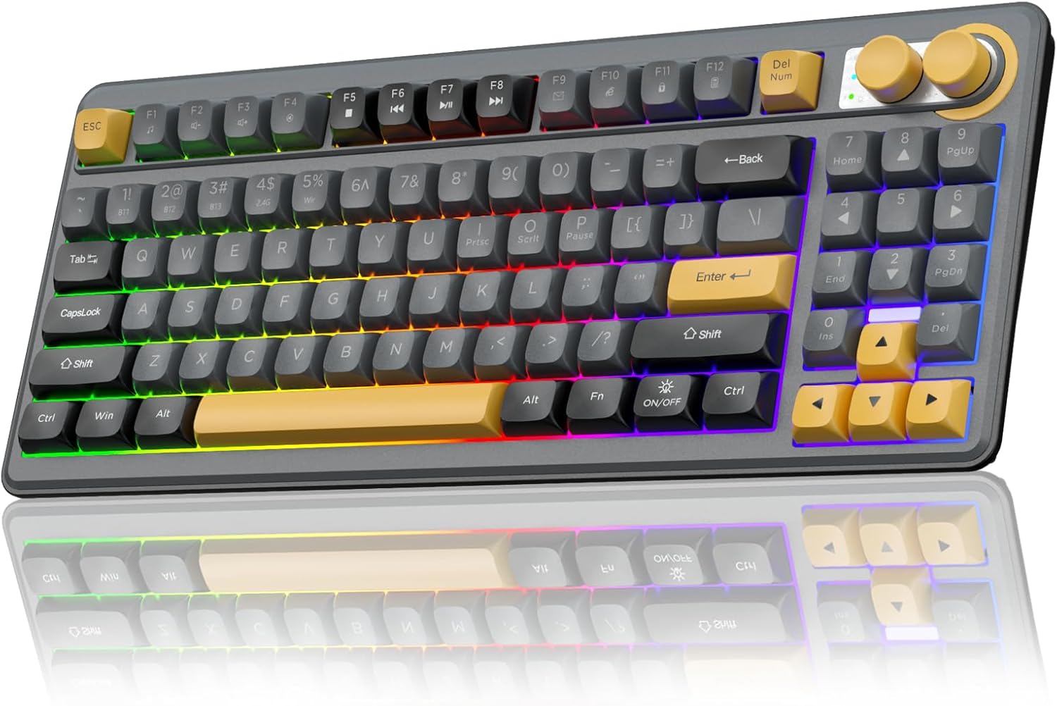 SOLAKAKA SK90 75% Wireless Gaming Keyboard - 4000mAh Tri-Mode (BT5.0/2.4G/USB-C) Cute Creamy Gaming Keyboard with Number Pad, Media Knob, RGB Backlit, Quiet Keys Silent Office Keyboards for PC MAC