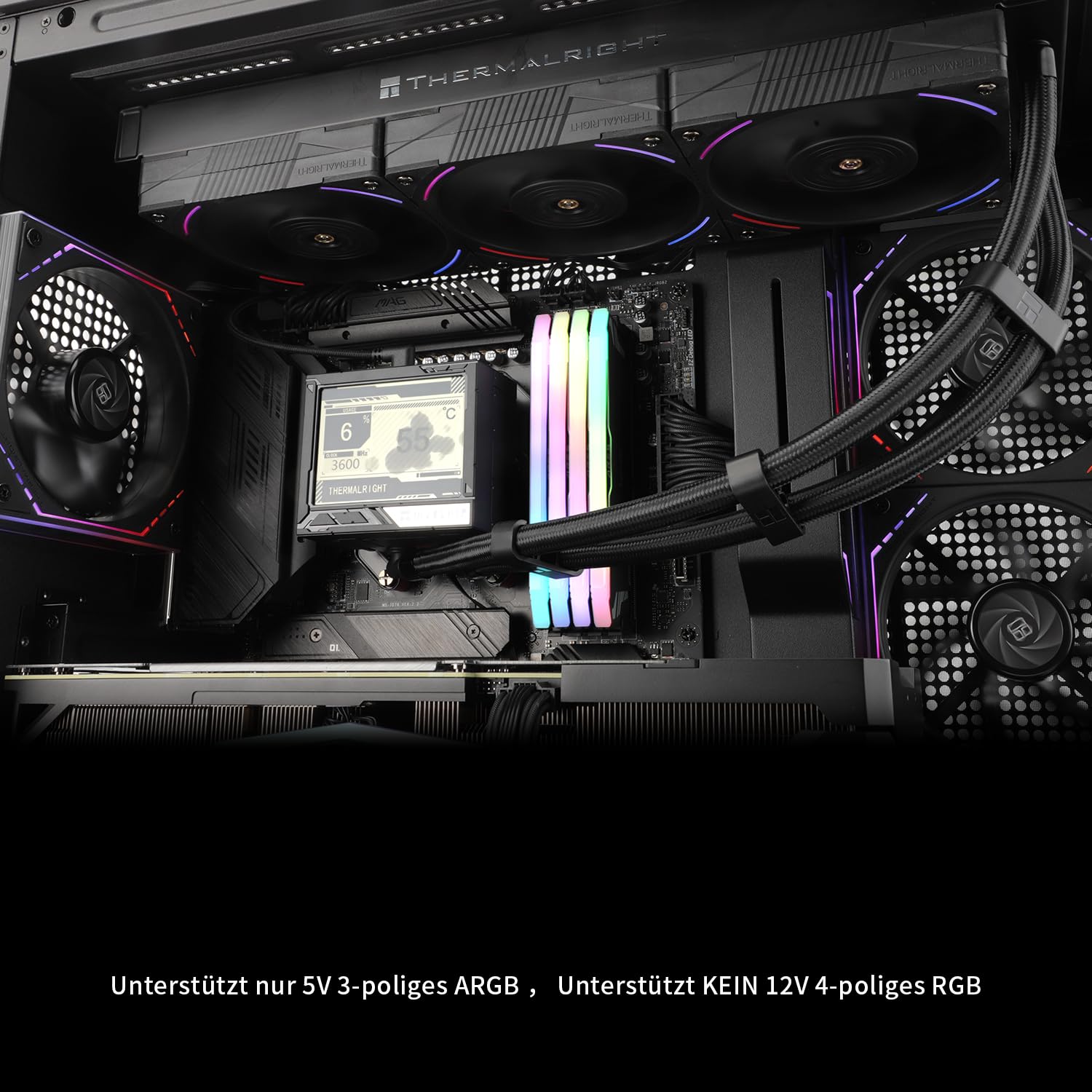 Thermalright Mjolnir Vision 360 Black CPU AIO, ekran LCD IPS 320 x 240 do AM5&LGA 1700/1851, 360 Specs z wymiennym wyświetlaczem 3,5 cala