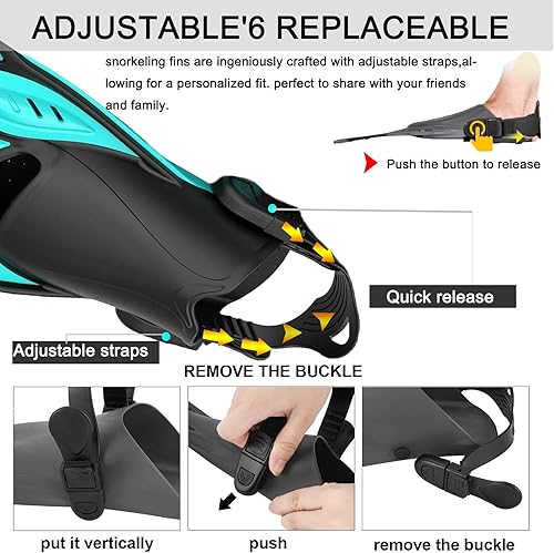 Miniatura 3 de Aletas de buceo, hebillas ajustables, tacón abierto, aletas de natación, tamaño de viaje, aletas cortas de natación para esnórquel, buceo, natación,