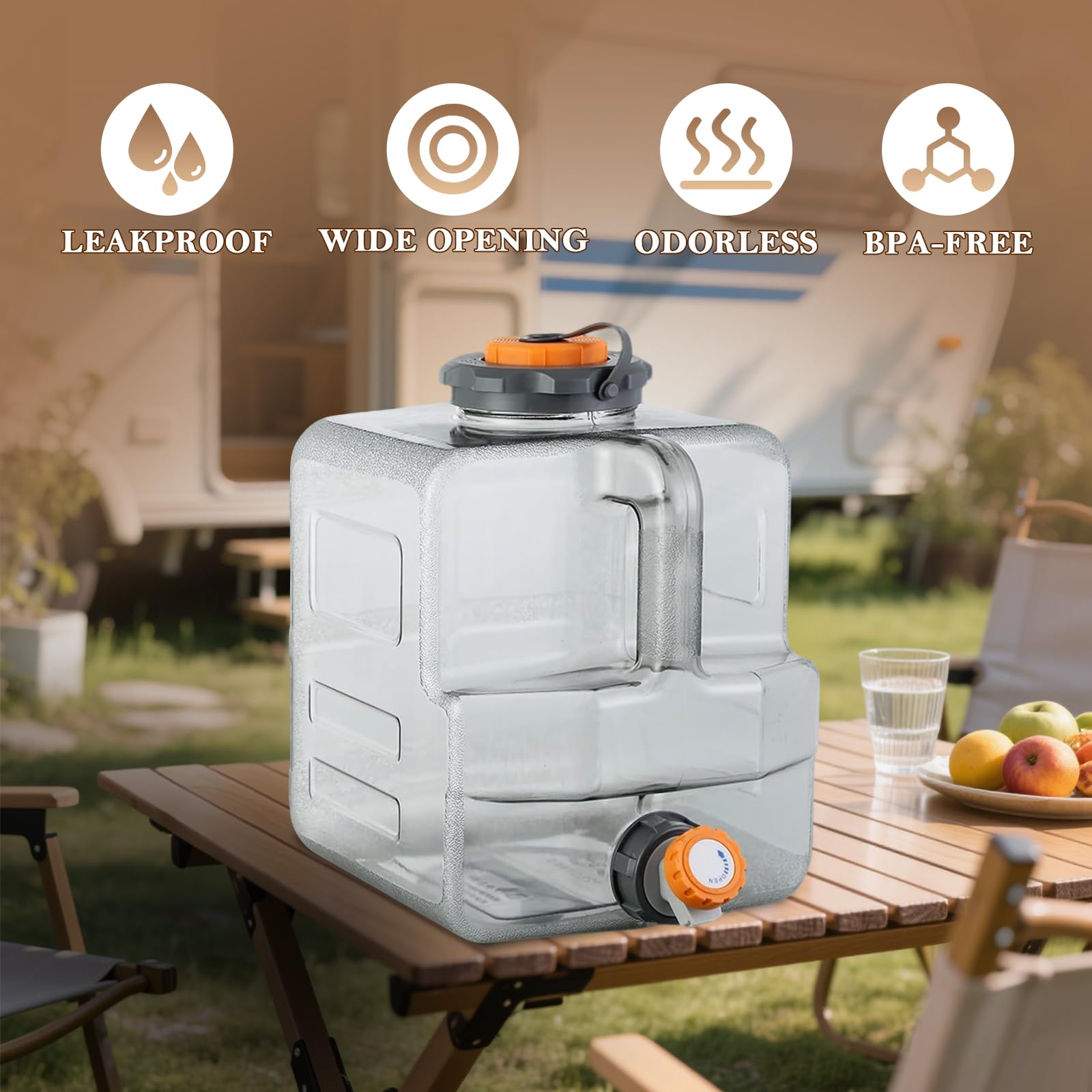 Contenedor de agua de 12 litros con grifo, contenedor de agua portátil para camping, transportador de agua sin BPA, tanque de almacenamiento de agua fácil de limpiar, para el hogar, camping al