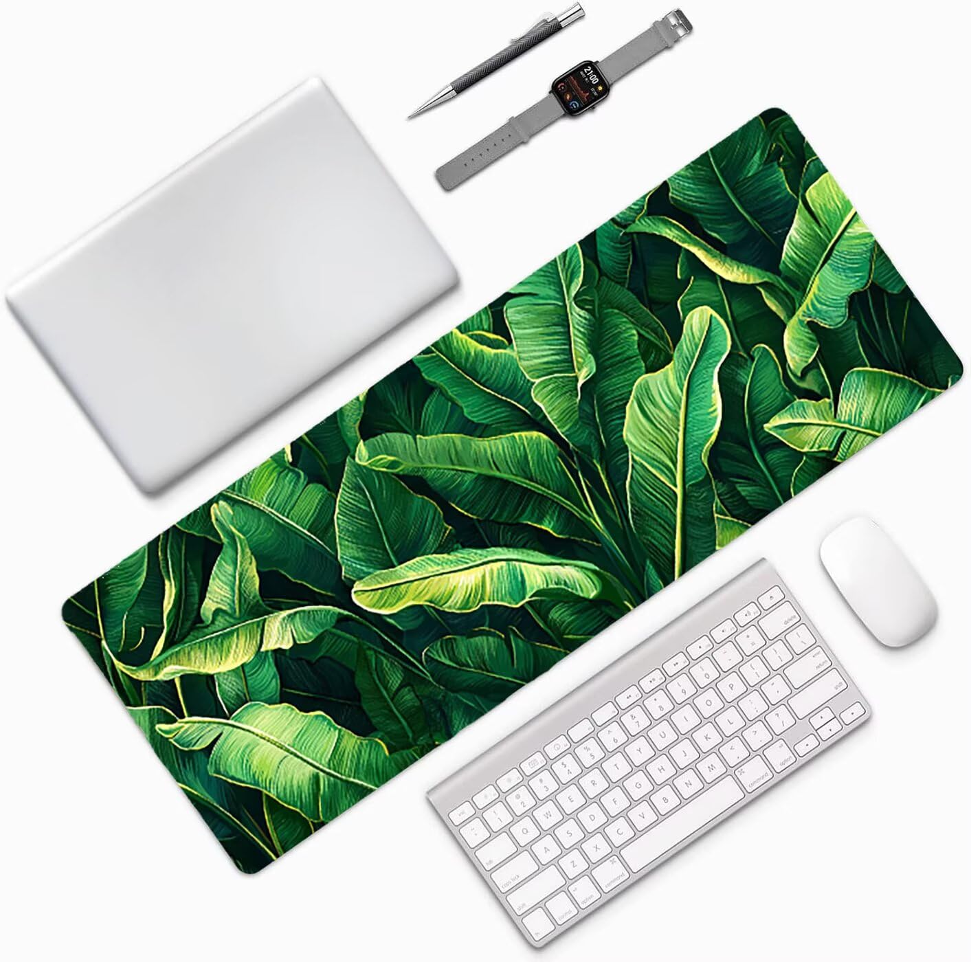 Lpfieonn Anlage Schreibtischunterlage XXL, Grün Schreibtischunterlagen Großes, Gaming Mousepad XXL mit ernähter Rand und Rutschfeste Gummibasis, Desk Mat für PC/Laptop/Mausa 120x60cm PF-1946