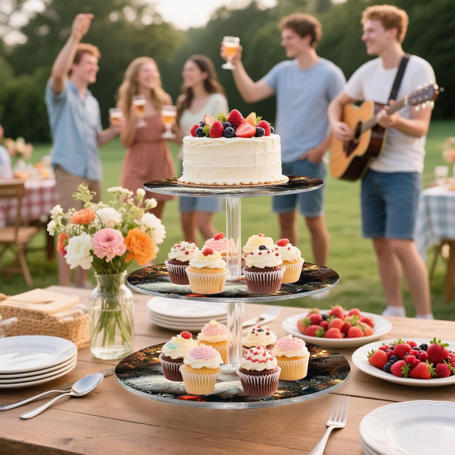 3 Tier Cupcake Stand Cat Colored Balls Acrylic Tower Tiered Tray Stand for Wedding Birthday Party Decoration