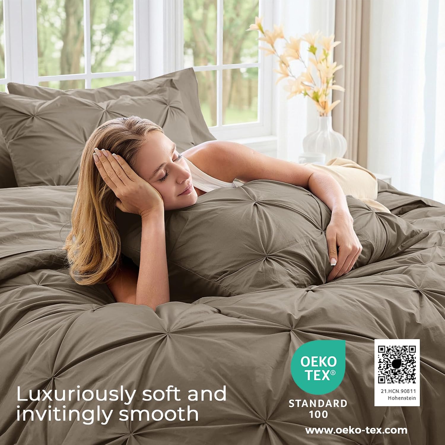  Twin XL Comforter Set, 5-Piece Bed in a Bag, Pintuck Bedding Sets for All Season, Includes Comforter, Flat Sheet, Fitted Sheet, Pillowcase and Pillowsham, Brown thumbnail