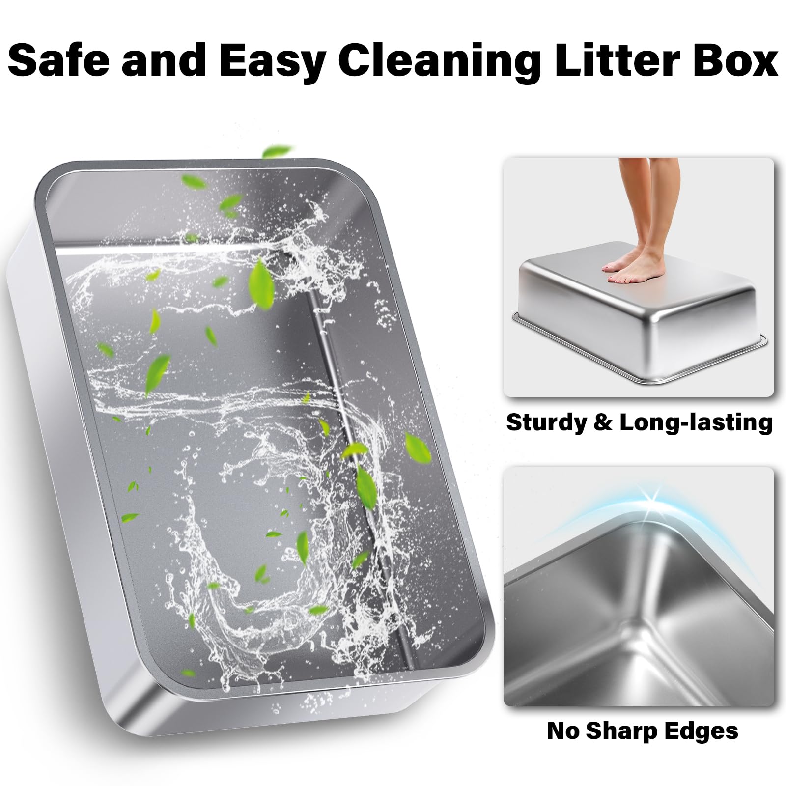 Stainless Steel Litter Box 2 Pack, 23"x15"x10"(Height) XL Stainless Steel Cat Litter Box with Lid, Easy Clean Non Stick Extra Large High Sides Metal Litterbox with Mat & Scooper - image 6
