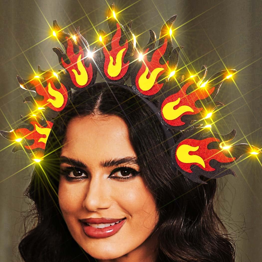 Reaky Light Up Headbands Glowing Flame Hairband Led Glitter Hair Hoops Concert Music Festival Carnival Costume Headwear Hair Accessories for Women