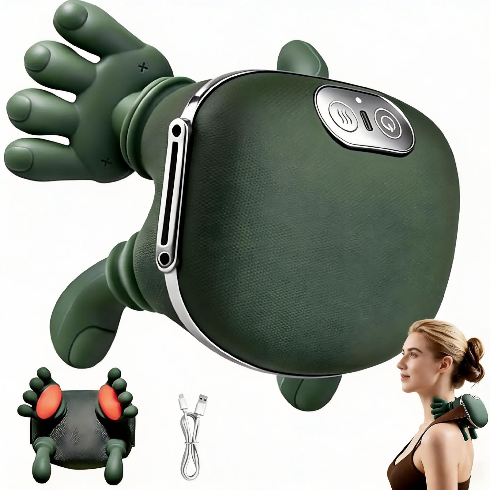 Massaggiatore Cervicale 4D con Calore, 10 Dita Shiatsu Massaggiatore Collo e Spalle, 3 Intensità, 2 Livelli Calore, Senza Fili, Leggero 760g, Portatile per Casa Ufficio Viaggio